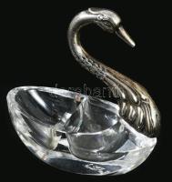 Hattyú üveg ékszertartó ezüst (Ag) szerelékkel, m: 7 cm