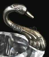 Hattyú üveg ékszertartó ezüst (Ag) szerelékkel, m: 7 cm