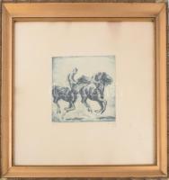 Réfi-Kády János (1894-?): Finish (lóverseny), 1930. Rézkarc, papír, jelzett. Dekoratív, üvegezett fa...