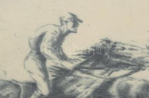 Réfi-Kády János (1894-?): Finish (lóverseny), 1930. Rézkarc, papír, jelzett. Dekoratív, üvegezett fa...