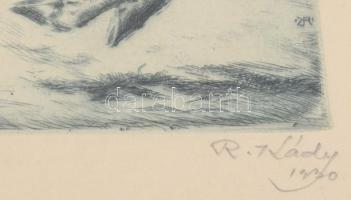 Réfi-Kády János (1894-?): Finish (lóverseny), 1930. Rézkarc, papír, jelzett. Dekoratív, üvegezett fa...