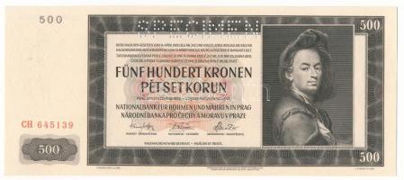 Német Harmadik Birodalom / Cseh-Morva Protektorátus 1942. 500K "CH 645139", "SPECIMEN...