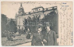 1903 Arad, Park részlet. Bloch H. kiadása, montázs szerelmespárral / park. Montage with love couple ...