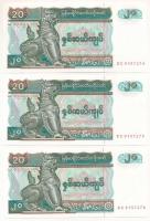 Mianmar 1994(DN) 20K (3x) sorszámkövető "DC 9157274 - DC 9157276" T:UNC Myanmar 1994(ND) 20 Kyats (3x) consecutive serials "DC 9157274 - DC 9157276" C:UNC Krause P#72