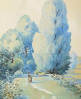 Gáspár Jenő (-): Hazafelé, 1932. Akvarell, papír, jelzett. Dekoratív fakeretben. 37x29 cm