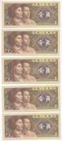 Kína 1980. 1j (5x) sorszámkövetők "D9Z8237516 - D9Z8237520" T:UNC China 1980. 1 Jiao (5x) consecutive serials "D9Z8237516 - D9Z8237520" C:UNC Krause P#881