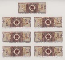 Kína 1980. 1j (7x) sorszámkövetők "L6Z9020293 - L6Z9020299" T:UNC
China 1980. 1 Jiao (7x)...