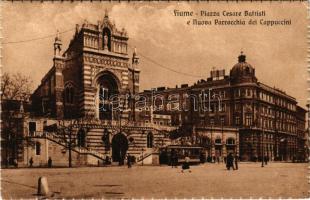 Fiume, Rijeka; Piazza Cesare Battisti, Nuova Parrocchia dei Cappucini. Giov. Petricich / square, parish, tram (EK)