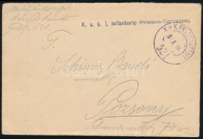 1918 Tábori posta levél / Field post cover "K.u.k. 1. Infanterie divisions kommando" + &qu...