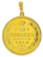 Orosz Birodalom 1913. 20k Ag aranyozva, medállá alakítva T:VF Russian Empire 1913. 20k Ag gold plated, made into a medallion C:VF Krause Y#22a.2