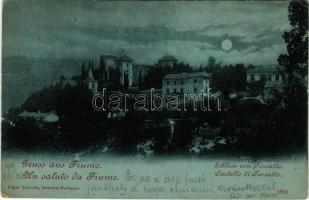 1899 Fiume, Rijeka; Trsat / Tersatto, kastély este holdfényben. Edgar Schmidt / castle at night in moonlight (szakadás / tear)