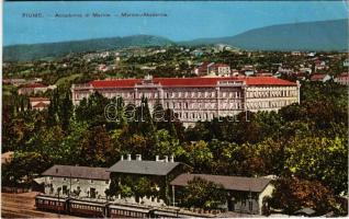Fiume, Rijeka; Accademia di Marina / Osztrák-Magyar haditengerészet akadémia, vasútállomás, vagonok. W. L. Bp. 1912-14. Ad. Kirchhofer / K.u.k. Kriegsmarine Akademie / Austro-Hungarian Navy academy, waggon