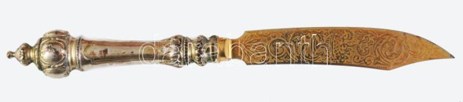 Ezüst (Ag) nyelű 12 személyes kés garnitúra, jelzett, h: 18 cm