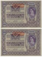 Ausztria 1918. 10.000K (2x) sorszámkövetők "1716 52885 - 1716 52886", "DEUTSCHÖSTERRE...