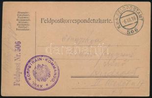 1916 Tábori posta levelezőlap / Field postcard "XVIII. KORPSTRAIN KOMMANDO" + "FP 506...