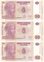 Kongó 2022. 50Fr (3x) sorszámkövetők "KF5449369P - KF5449371P" T:UNC
Congo 2022. 50 Franc...