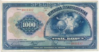 Csehszlovákia 1932. 1000K "SPECIMEN (MINTA)" perforációval "A 0811117" T:F Czech...