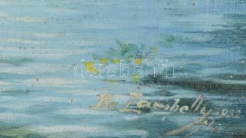 Olvashatatlan jelzéssel: Csónakázók a Városligeti tavon, 1932. Olaj, vászon. Dekoratív, kissé sérült...