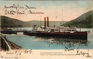 1906 Orsova, Dunagőzhajózási kikötő, "SOPHIE" (később MELK) oldalkerekes személyszállító g...
