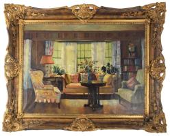 Apátfalvi Czene János (1904-1984): Enteriőr. Olaj, vászon, jelzett. Dekoratív, kissé sérült fakeretb...