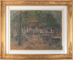 Jelzés nélkül (Renoir vagy Max Liebermann után?): Társaság a sörkertben. Pasztell, papír. Dekoratív,...