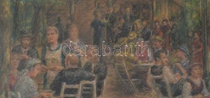 Jelzés nélkül (Renoir vagy Max Liebermann után?): Társaság a sörkertben. Pasztell, papír. Dekoratív,...