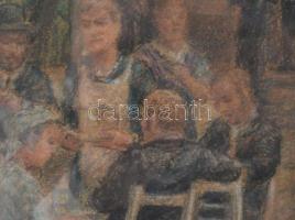 Jelzés nélkül (Renoir vagy Max Liebermann után?): Társaság a sörkertben. Pasztell, papír. Dekoratív,...