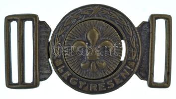 1930 k. "Hungária" fém cserkész övcsat, hátoldalán "Cserkészbolt" gyártói jelzéssel (90x48mm) T:XF