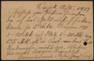 1919 10f díjjegyes levelezőlap Németországba / PS-card to Bayern
Signed: Bodor