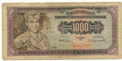 Jugoszlávia 1955. 1000D "FR 663297" T:F,VG
Yugoslavia 1955. 1000 Dinara "FR 663297&q...