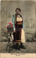 1916 Bukowinaer Bauerntypen, Rumänin / Bukovinai folklór, román nő / folklore from Bucovina, Romania...