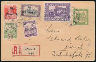 Baranya I-II. 1919 Ajánlott, díjkiegészített díjjegyes levelezőlap Baranya megszállási bélyegekkel, ...