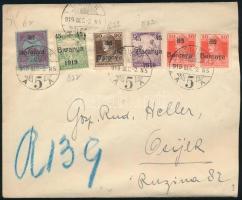 Baranya I-II. 1919 Ajánlott helyi levél Baranya megszállási bélyegekkel, "OSIJEK" / Regist...