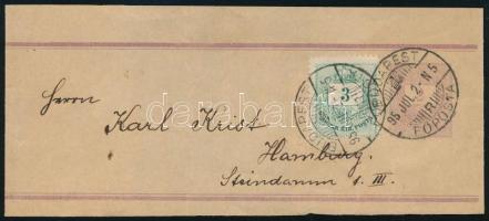 1895 2kr díjjegyes címszalag darab 3kr kiegészítéssel Hamburgba / 2kr PS-wrapper piece with 3kr, to ...