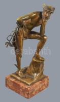 cca 1900-1920 Franz Xaver Bergmann (1861-1936): Hermész. Patinázott bronz, márvány talapzaton, csava...