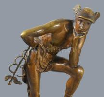 cca 1900-1920 Franz Xaver Bergmann (1861-1936): Hermész. Patinázott bronz, márvány talapzaton, csava...