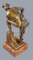 cca 1900-1920 Franz Xaver Bergmann (1861-1936): Hermész. Patinázott bronz, márvány talapzaton, csava...