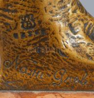 cca 1900-1920 Franz Xaver Bergmann (1861-1936): Hermész. Patinázott bronz, márvány talapzaton, csava...