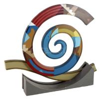 Barabás Márton (1952-): Lebegő csigalépcső, 1992-2004. Olaj, fa, jelzett az oldalán: Barabás M., alj...