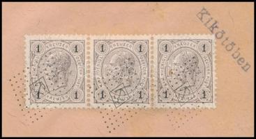 ~1898 Peterdi-féle hajóposta-nyomtatvány osztrák 1kr hármascsíkkal, harangos hajóbélyegzéssel + kék ...