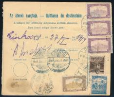 SHS 1919 Kétnyelvű csomagszállító szelvény Parlament és SHS bélyegekkel, Bodor vizsgálójellel