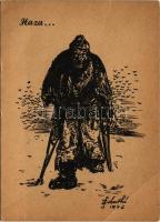 Haza...második világháború után katonai művészlap, sérült katona, hadifogoly / post-WWII Hungarian m...