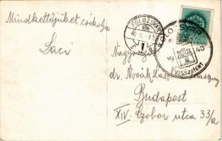 1940 Kolozsvár, Cluj; Hitler tér, Országzászló, Nemzeti Színház, automobilok / square, Hungarian fla...