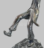 Yakov Heller: Haszid tánc. Ezüst (Ag) figura, kő talpon, jelzett, m: 16,5 cm /// Yakov Heller: Hasid...
