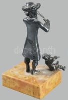 Haszid tánc. Ezüst (Ag) figura pár, márvány talpon, jelzett, 925 ezrelékes ezüst, m: 15 cm /// Hasid...