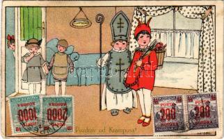 1924 Pozdrav od Krampusa! / Krampusz művészlap gyerekekkel / Krampus art postcard with children (fa)