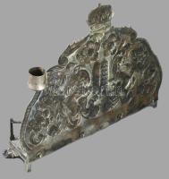 Ezüst (Ag) hanukia a kőtáblákat tartó oroszlánok ábrázolásával, samesszel. 1894, Orosz Birodalom, IP...