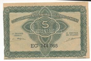 Francia Indokína 1942(DN) 20c "EG 244.065" a bankjegy felső részén végigfutó nyomdai papír...