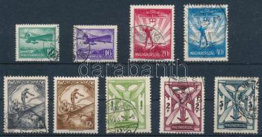 1933 Repülő (II.) sor, a 72f falcos a többi érték pecsételt (52.000) / Mi 502-510