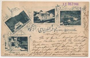 1901 Körmöcbánya, Kremnitz, Kremnica; Vadászkürt szálloda, Zólyomvölgyi alagút, zsinagóga / hotel, r...